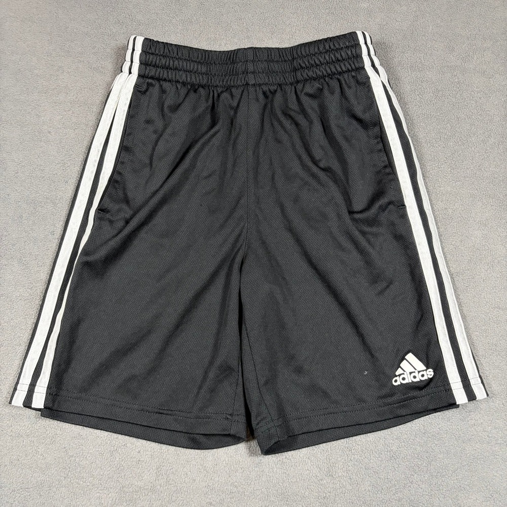 Adidas Shorts Boys M Black Regular Fit 3-Stripe Mesh Athletic